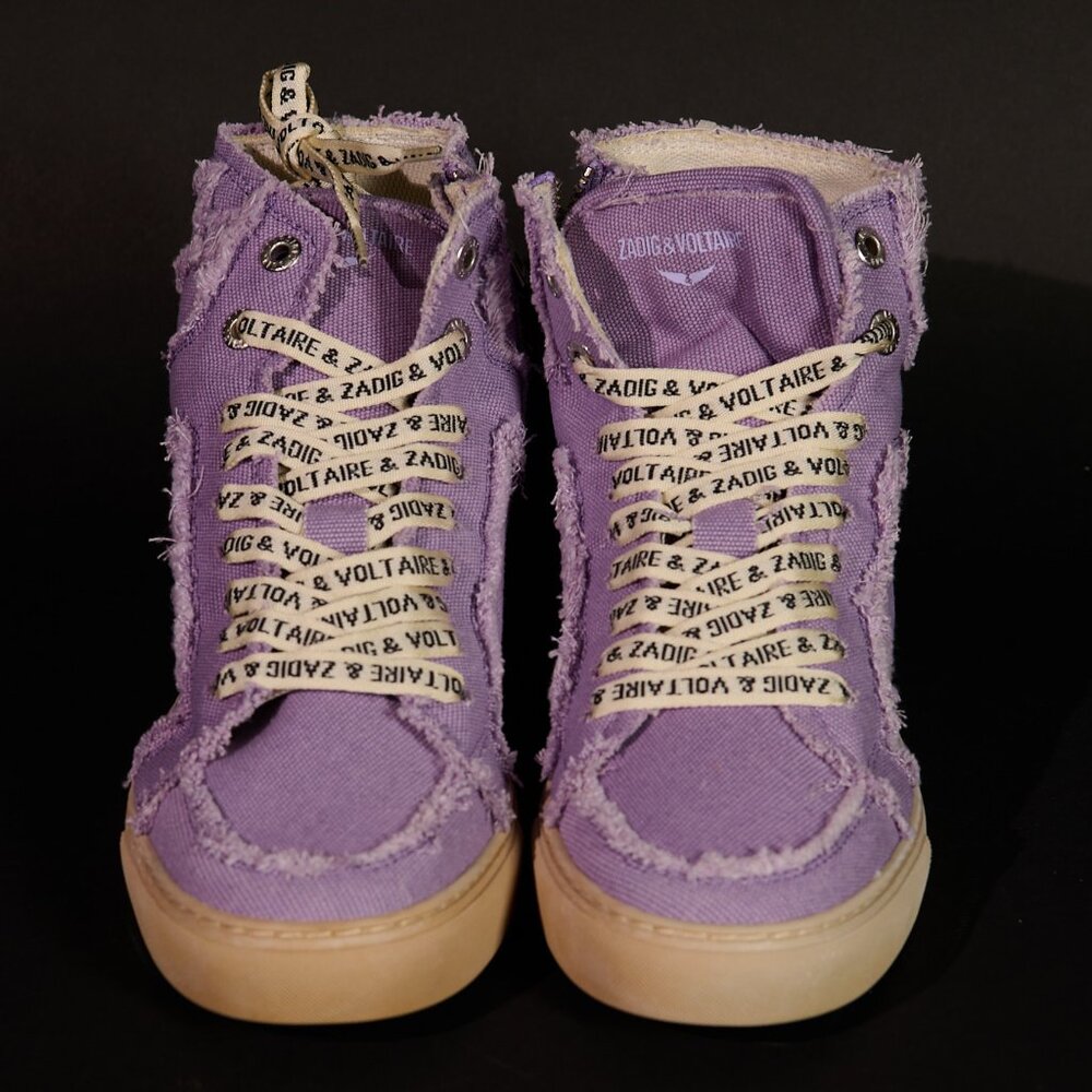 Zadig Voltaire ZV1747 High Flash Canvas Boomerang Purple - NWOT - Size 39